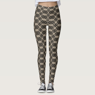 Leggings Taupe géométrique en treillis moderne et noir