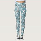 Leggings Teal and Tan Abstract Mandala Pattern (Devant)