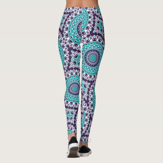 Leggings Teal and Violet Abstract Mandala Pattern (Dos)