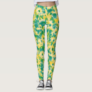 Leggings Teinture Abstraite à l'aquarelle verte et jaune