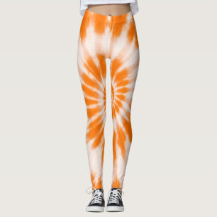 Leggings Teinture Tie-Dye Vibrante Énergique Ton Orange Dou