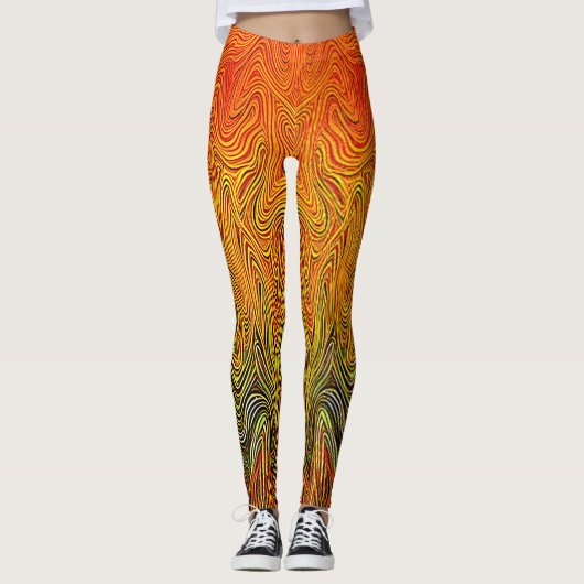 Leggings "Tempête neurale" Orange jaune Abstrait (Devant)