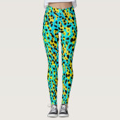 Leggings Tendance Abstrait Turquoise Jaune Motif léopard (Devant)