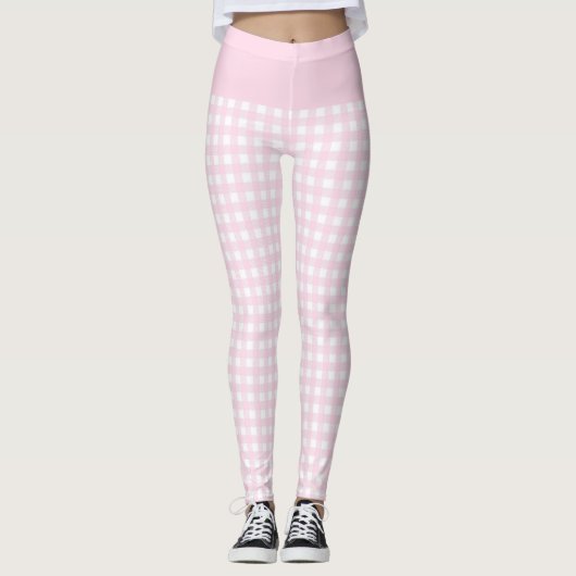 Leggings Tendance rose pâle et blanc chèque En vichy Motif (Devant)
