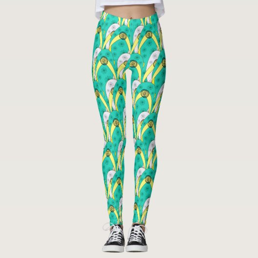 Leggings Tendance Turquoise blanc chevauchement tongs Motif (Devant)