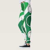 Leggings Tennis ball et raquette noir blanc sur cour verte  (Gauche)
