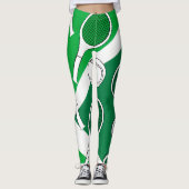 Leggings Tennis ball et raquette noir blanc sur cour verte  (Devant)