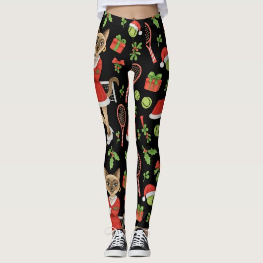 Leggings Tennis Christmas themed fir Siamese cat Lovers  (Devant)
