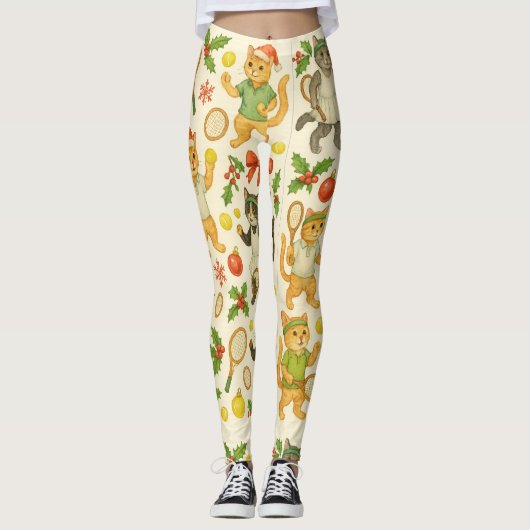Leggings Tennis Christmas themed for Player cat lovers (Devant)