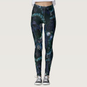 Leggings Tentacle Turquoise De Cthulhu Gothique Avec Fleurs (Devant)