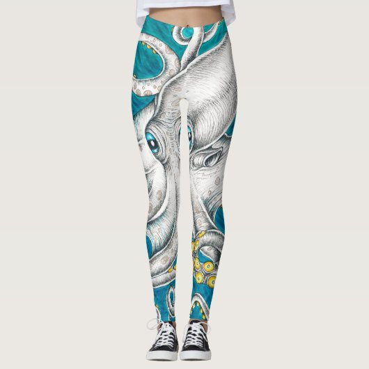Leggings Tentacles de poulpe encre turquoise verte (Devant)