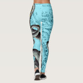 Leggings Tentacles Gris Sur Une Carte Vintage Bleue (Dos)