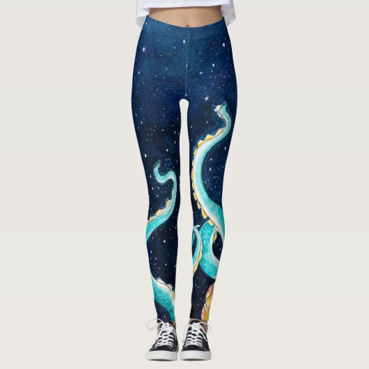 Leggings Tentacles Turquoises Galaxy Stars Aquarelle (Devant)