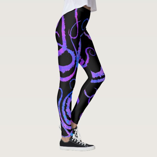 Leggings Tentacules bleues et roses sur le noir - guêtres (Droite)