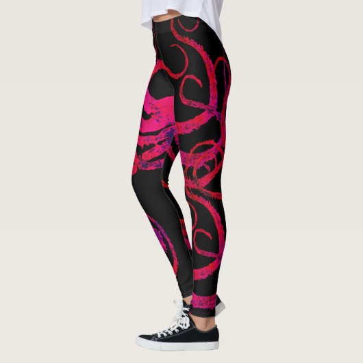 Leggings Tentacules de poulpe de roses indien sur le noir - (Gauche)