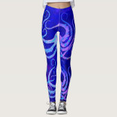 Leggings Tentacules roses et bleues de poulpe sur le bleu - (Devant)