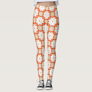 Leggings Terracotta Orange & Sage Vert Géométrique Floral L