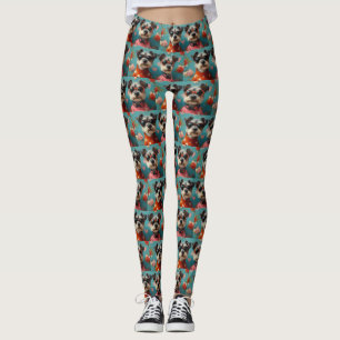 Leggings Terrier Fox à poil dur avec roses du cœur Saint-Va
