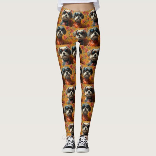 Leggings Terrier tibétain avec coeur Roses Saint Valentin (Devant)