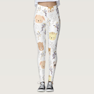 Leggings Tête D'Animal Adorable Et Motif Floral