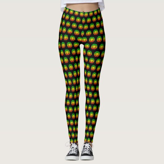 Leggings Tête de lion Rasta rouge jaune vert dessin Jamaïqu (Devant)