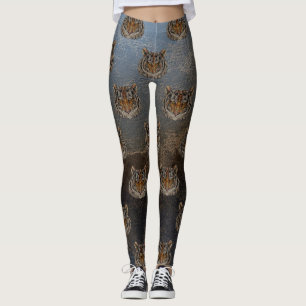 Leggings Tête de tigre, visage, aspect cuir