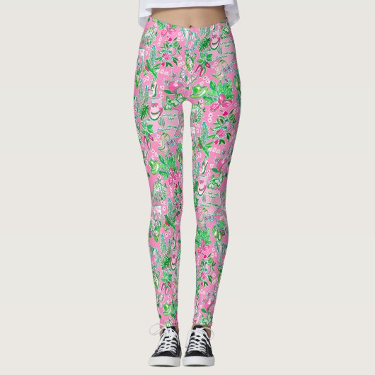 Leggings Texas Map Pink & Green Preppy Motif (Devant)
