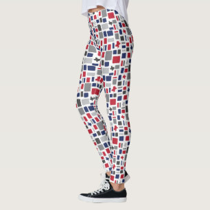 Leggings Texas Red & Blue Wonky Carrés & Rectangles