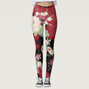 Leggings Textile japonais de KIMONO, motif de fleuron