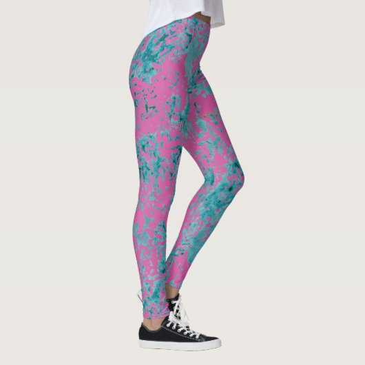 Leggings Texture bleue sur une couleur solide rose (Droite)