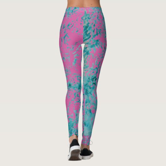 Leggings Texture bleue sur une couleur solide rose (Dos)
