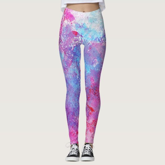 Leggings Texture créative bleu-rose, taches de peinture. (Devant)