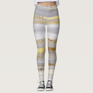 Leggings Texture d'aquarelle en or gris luxe