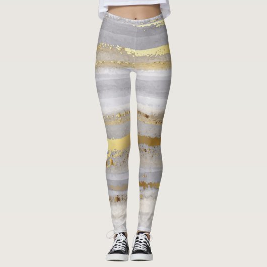 Leggings Texture d'aquarelle en or gris luxe (Devant)