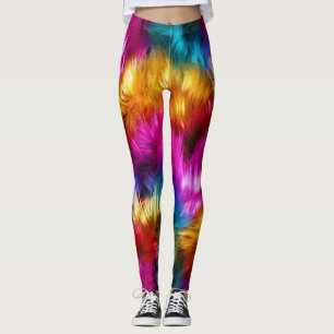Leggings texture de fausse fourrure de monstre arc-en-ciel