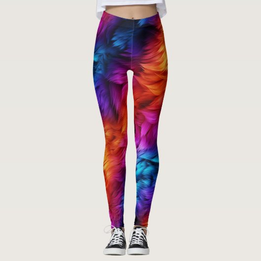 Leggings texture de fausse fourrure de monstre arc-en-ciel (Devant)