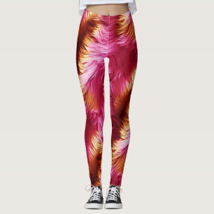 Leggings Texture de fourrure de monstre factice rose et ora