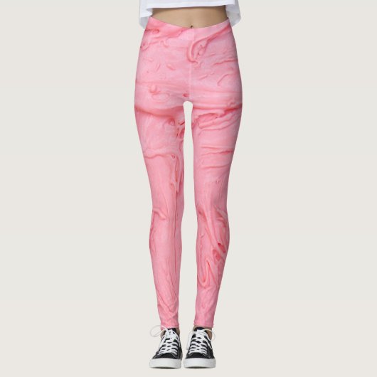 Leggings Texture de glace à la fraise rose (Devant)