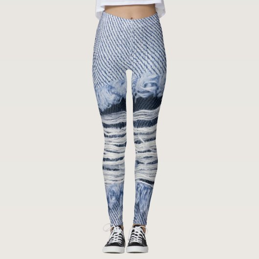 Leggings Texture de jean bleu clair torn (Devant)
