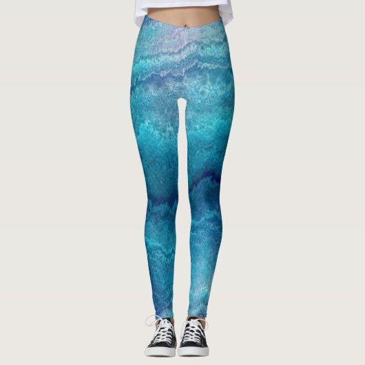 Leggings Texture de l'Agate Vert de la Mer Bleue (Devant)
