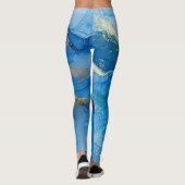 Leggings Texture de marbre bleu Abstrait (Dos)