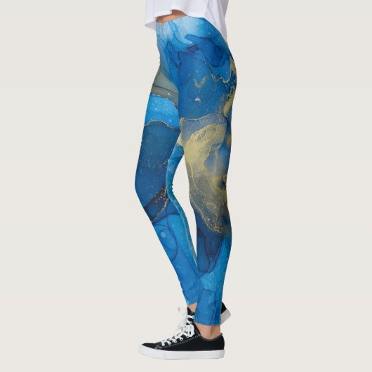 Leggings Texture de marbre bleu Abstrait (Gauche)