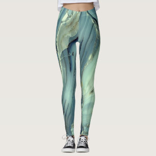 Leggings Texture de Marbre Bleu Féminin Tendance