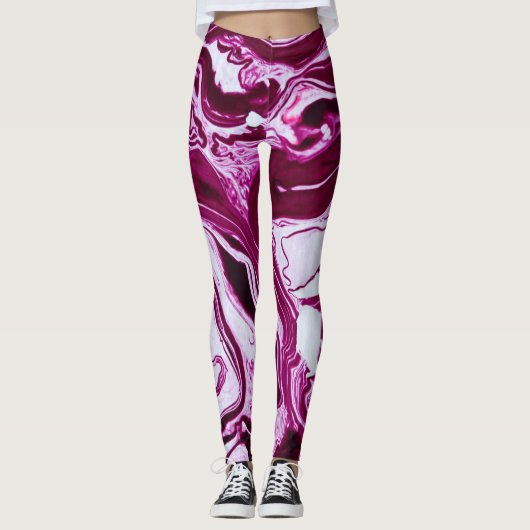 Leggings Texture de marbre magenta : Art Abstrait des fluid (Devant)