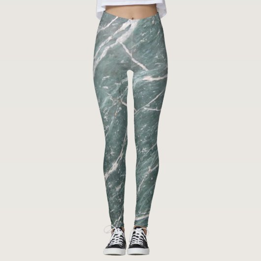 Leggings Texture de marbre vert tendance féminine (Devant)