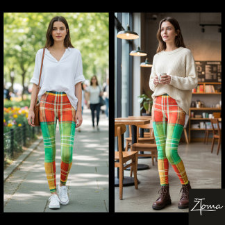 Leggings Texture de tartan à carreaux arc-en-ciel aquarelle