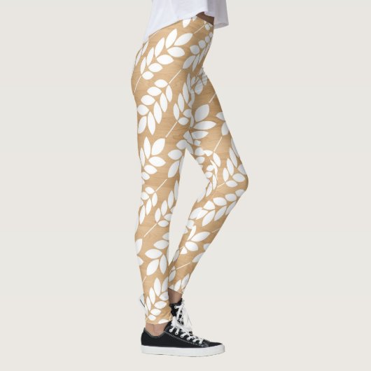 Leggings Texture en bois rustique avec Motif en feuillage b (Droite)