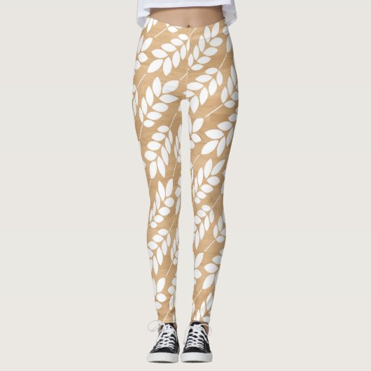 Leggings Texture en bois rustique avec Motif en feuillage b (Devant)