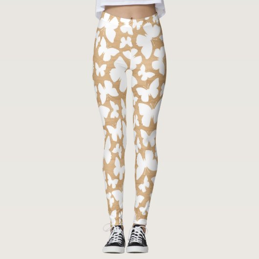 Leggings Texture en bois rustique avec Motif papillon (Devant)