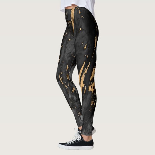 Leggings Texture en marbre noir et or (Gauche)